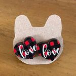 NEW Custom Red White Black Plaid Checkered Hearts LOVE Stud Wood Earrings Photo 0
