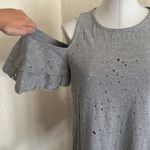 Francesca's Francesca’s Gray Distressed Cold Shoulder Ruffle Sleeves Cutout T-Shirt M NWT Photo 2