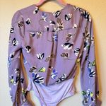 superdown  Revolve Purple Floral Long Sleeve Bodysuit Womens XS Casual Boho Flowy Photo 4
