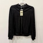 ZARA Textured Mesh Open Knit Full Zip Bomber Jacket Black Women's Size Medium Photo 3