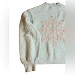 Kate Spade  Wool Blend Light Blue Sweater with Pink Snowflake S Small Photo 2