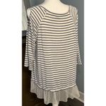 Democracy Ivory Tunic 3/4 Sleeve Blue Stripes Lace Hem, XL Photo 3