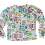 Vintage 80s Gray Rainbow Blue Pink Swirl Satin Scoop Neck Blouse size 10 / M Size M Photo 0