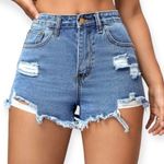 SheIn  Medium Wash Distressed High Rise Denim Shorts Photo 1