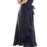 J. McLaughlin  Emilia Navy Blue Linen Wrap Maxi Dress Medium M Photo 0