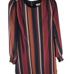 Allison Joy  Shift Dress Long Shirred Sleeve Striped Pockets Satin Orange XS Photo 0