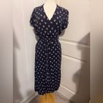Old Navy  Dress Navy Blue Floral Short Sleeve Midi Wrap Dress Spring Brunch Photo 1