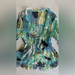 Bay Studio Retro Print Ruffle Tie Cardigan Blue Photo 5