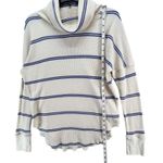 Babaton Aritzia Thermal Sweater Women S Cream Blue Striped Waffle Knit Cowl Neck Photo 8