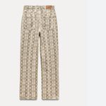 ZARA NWOT Z1975 DENIM Pants ANIMAL PRINT HIGH-WAISTED STRAIGHT JEANS Photo 3
