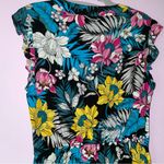 a.n.a  Size 8 Midi Dress Black w Colorful Tropical Floral Print Ruffle Casual Photo 6