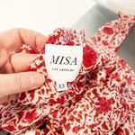 MISA Los Angeles MISA Floral Print Plunging Neck Asymmetrical Ruffle Wrap Tie Tank Blouse Red XS Photo 2