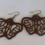 Wooden Butterfly Lightweight Drop Dangle Filigree Earrings Brown Photo 0