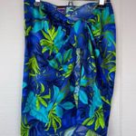 Jantzen  Blue Floral Tropical Wrap Skirt Swim Cover Up Stretch Tie Beach Vacation Photo 0