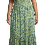 Terra & Sky Tropical Leaf Print Smocked Maxi Dress Size 3X Flowy Tiered Resort Photo 0