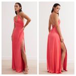 Lexi Clothing The Bali Maxi Dress Size 6 Pink Satin Lace Up Back Plunge Cocktail Photo 13