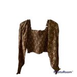 Aerie Square Neck Smocked Bishop Sleeve Crop Top Brown Size L Photo 2