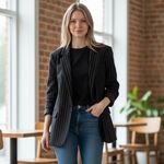 Madewell NWT $188 Oversized Blazer in Pinstripe Black Size 10 NN825 WOOL Blend Photo 1