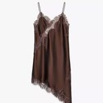 ZARA  Elegant Brown Lace Slip Dress blogger favorite satin mini Photo 7