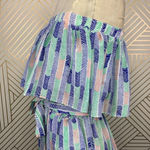 Lemlem  Gigi Silk Strapless Romper in Blue Green Chevron Print Size‎ US Small Photo 3