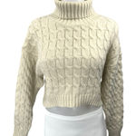 Isalis Women's Cream Cable Knit Foldover Turtleneck Crop Sweater Top Size S Photo 0