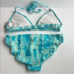 Nike retro teal floral design two piece bikini performance swimsuit, size 12 # Photo 1