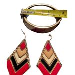 MCM Vintage  Bracelet & Earrings Red Cream & Black Women’s Costume Jewelry Photo 5