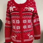 Erika  Cardigan Christmas Sweater Size Large Polar Bear Snowflakes Photo 0