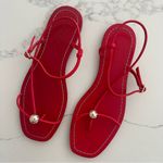 Loeffler Randall EUC Lara Flat Buckle Leather Sandal in Red and Gold Size 10 B Photo 1