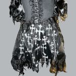 Gothic Black torn shredded look Dress with White Cross Pattern Size L Photo 4