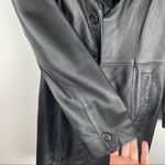 Covington Long Black Leather Jacket Button Front Trench Sz Med Faux Fur Collar Photo 8