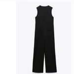 ZARA NWT  WOMEN'S LONG V-NECK JUMPSUIT SLEEVELESS BLACK Pinstripe Photo 5