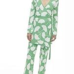 Diane Von Furstenberg  V-Neck Ginkgo Green Knit Sweater Wrap Top Pants Outfit Set Photo 0