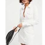 Free People  Dynomite Long Sleeve Denim Snap Button Mini Shirt Dress White Small Photo 2