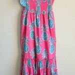 Crown & Ivy Women’s Dress M Pink Blue Pineapple Swiss Dot Smocked Maxi Beach Photo 1