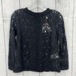 Banana Republic  XS Petite NWT Black Scallop Lace Long Sleeve Sweats Blouse Top Photo 0