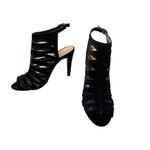 Cathy Jean  Strappy Black Heel Stiletto Shoe Velvety See-through‎ Open Toe sz 6 Photo 4