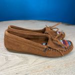 Minnetonka  Kilty Suede Moccasins Arizona Print Tan Brown Women’s 5 Photo 1