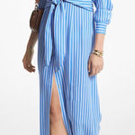 Michael Kors Michael  Silk Blend Shirt Maxi Dress in Blue & White Stripe Size S Photo 0