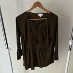 J.Jill  Dark Green Embroidered‎ Blouse Size Medium Photo 1