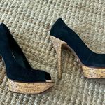 Schutz Black Suede platform Peep-Toe Heels with bamboo look soles and heels sz10 Photo 0