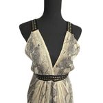 Bebe  Gold and Cream Halter Maxi Dress for Prom Photo 5