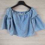 Madewell  Womens Off-The-Shoulder Chambray Denim Crop Top Bell Sleeves Size S Photo 2