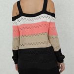 Striped Cold Shoulder Sweater Loose Knit Beige Black Peach S Photo 2