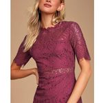 Lulus Remarkable Burgundy Sheer Lace Short Sleeve Mini Dress M Dark Red Sheer Photo 1