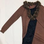 Brown Faux Fur Sweater Top with Paisley Accent Size M Photo 2