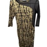 Club L Gold Shimmer Mesh Sleeve Body con Dress Size 14 Gold Black Long Sleeve Photo 0