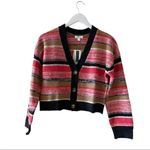 Nordstrom BP BLACK MARL STRIPE Button Down Red Black V-Neck Crop Cardigan Sweater XS Photo 5