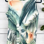 NWT Clotheshead Layered Mesh Sleeveless Tropical Floral Top Small White‎ Green White Photo 0