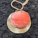 A New Day  Necklace~Gold Plate~Coral Medallion~Herringbone Chain Photo 2